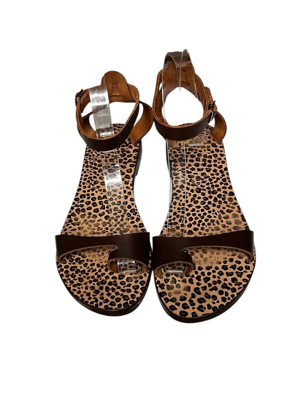 🌻Kionas Cleopatra Flat Sandals Leather Leopard Print Insole Slides Size 40 = 9
